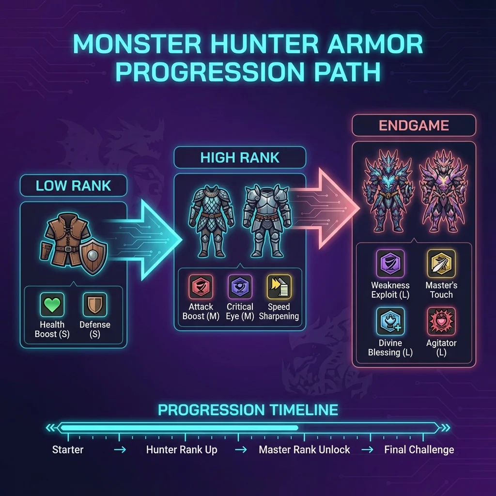 MH Wilds armor progression path from low to high rank