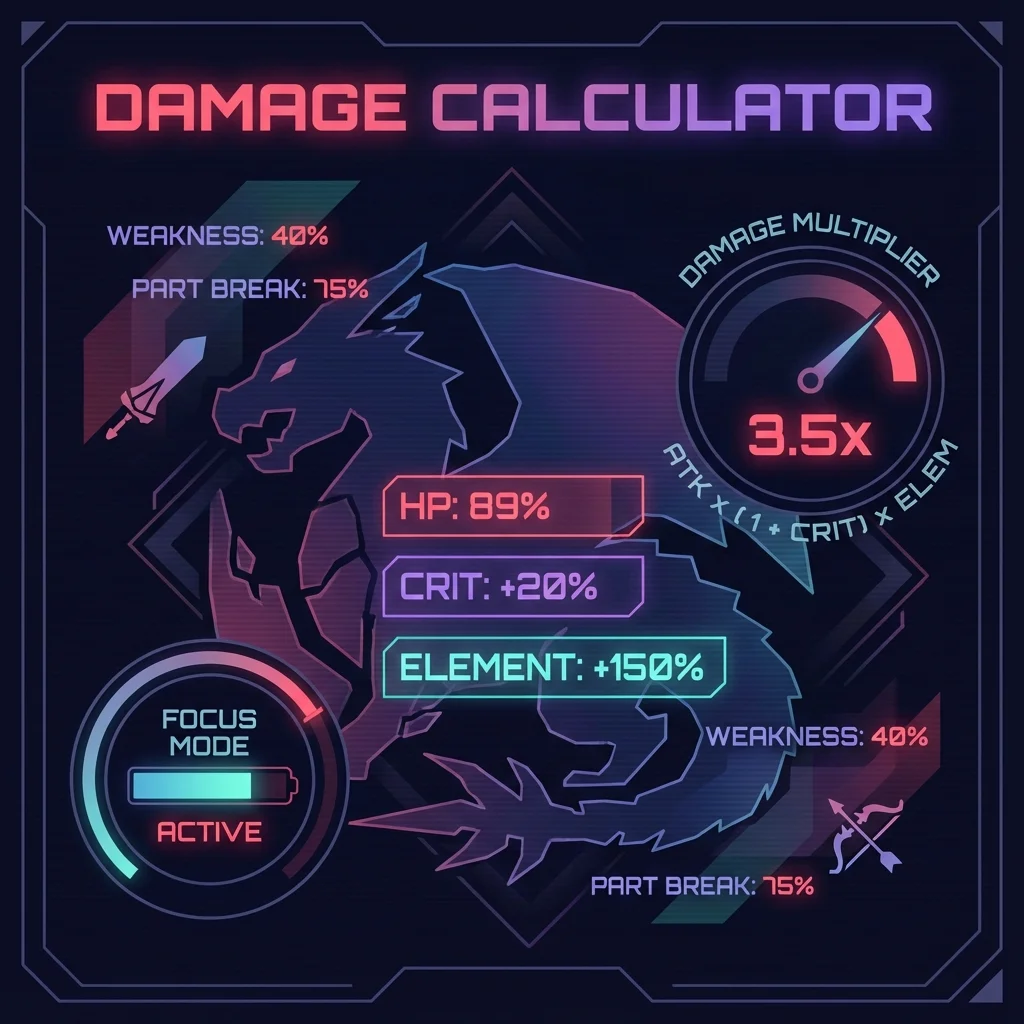 MH Wilds damage calculator analyzing focus mode multipliers and wound mechanics